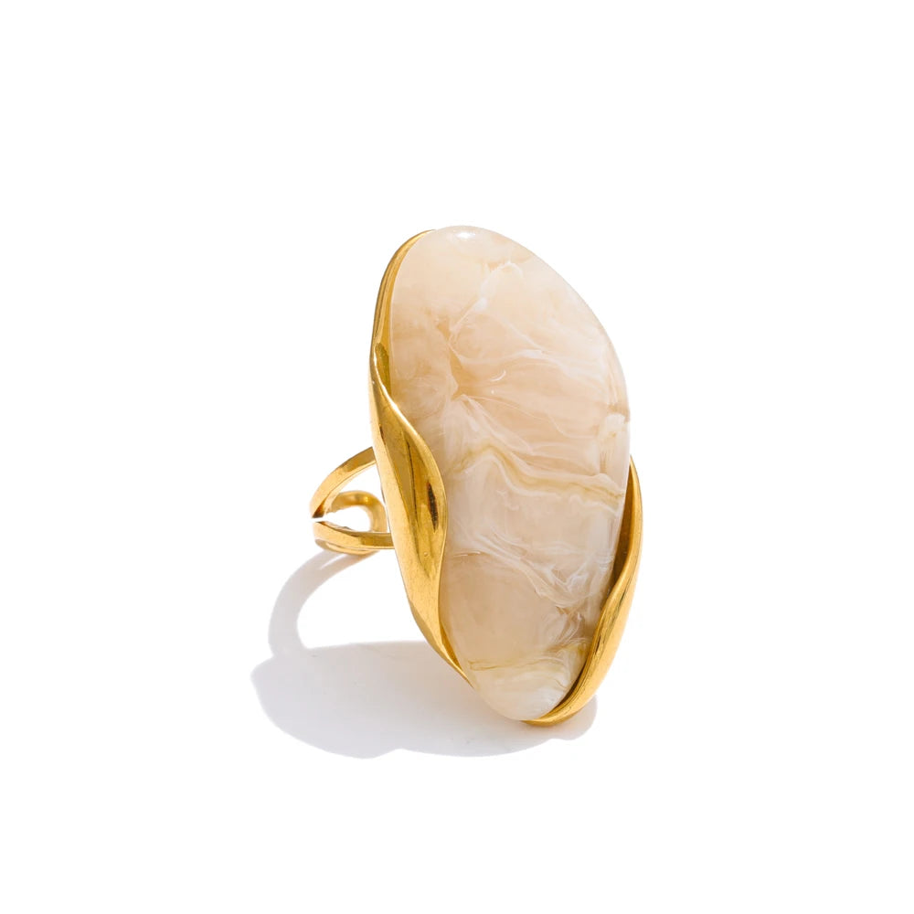 Solara Gemstone Ring in Ivory with organic sculptural gold design