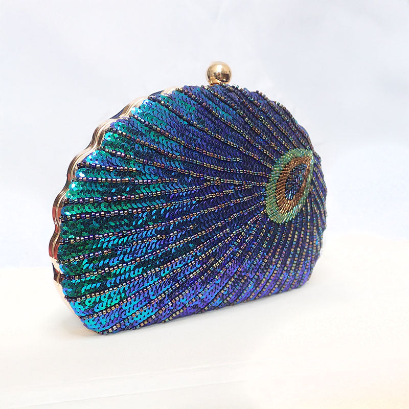 Teal Sequin Peacock Clutch Bag