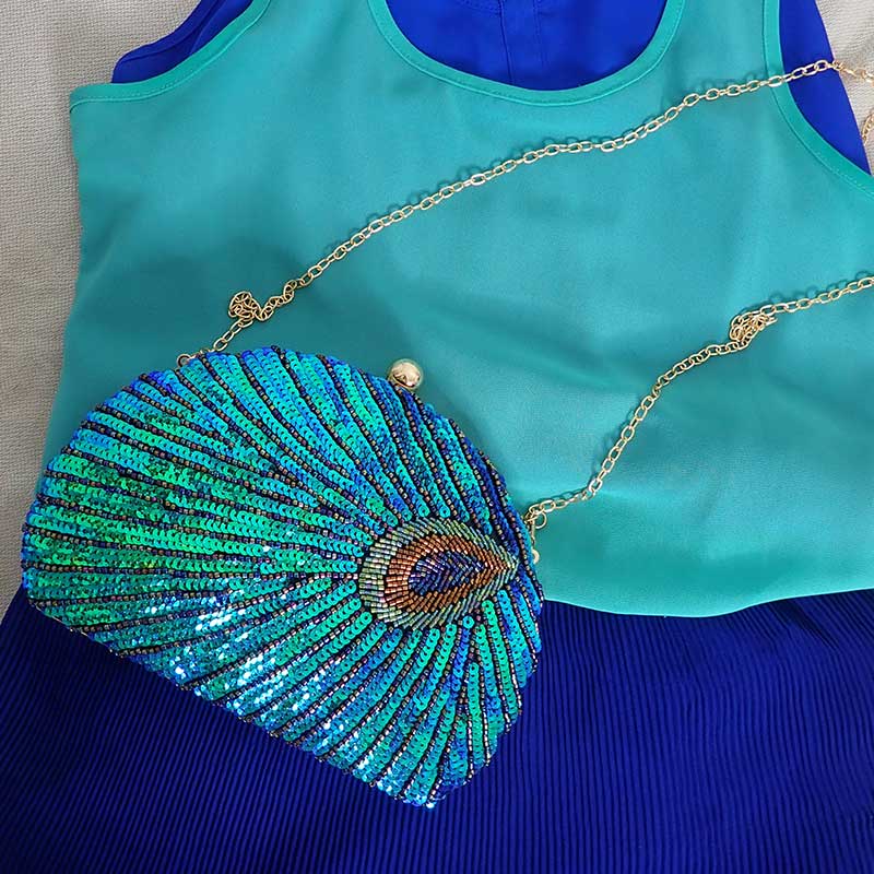 Teal Sequin Peacock Clutch Bag Montipi