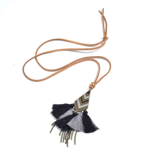 Tribal Boho Black Tassel Necklace Montipi