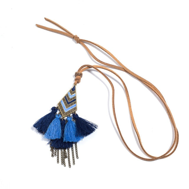 Tribal Boho Blue Tassel Necklace Montipi