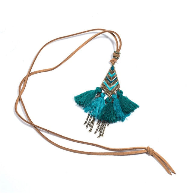 Tribal Boho Turquoise Tassel Necklace Montipi