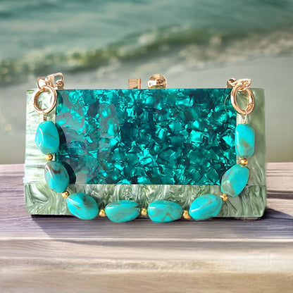 Tropical Oasis Teal Acrylic Clutch Bag - Montipi