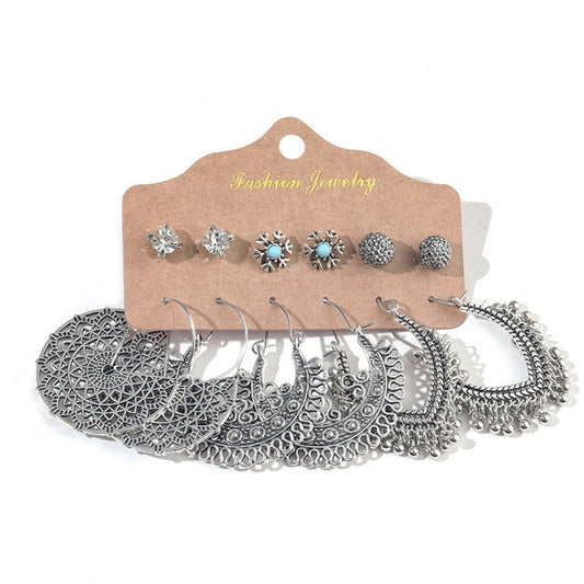 Vintage Boho Mandala Embroidered Loops Earrings set Montipi