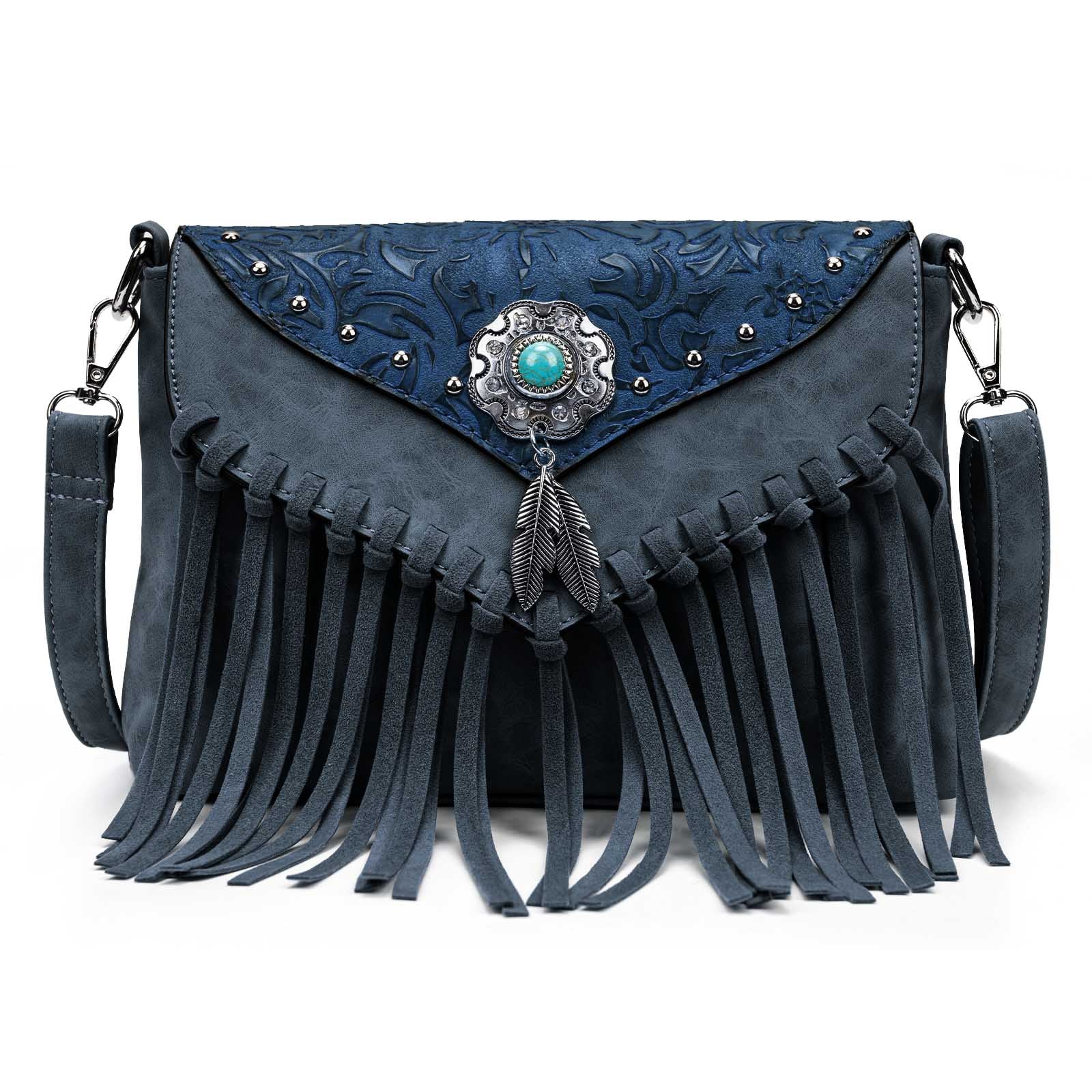 Bohemian Leather Fringe bag, Deep Purple Cross Body outlet bag, Suede Fringe Purse