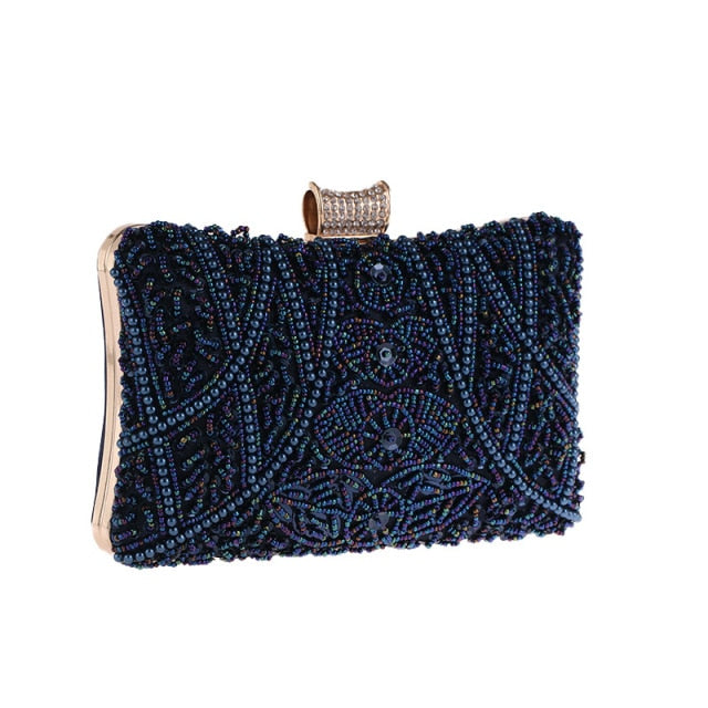 elevate your evening attire for wedding or celebrations with the Sophisticated London Blue Pearl Evening Clutch Bag  by Montipi Australia
