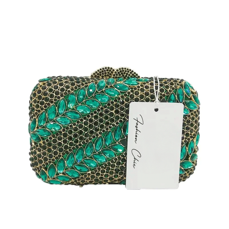 Exotic Green Floral Crystal Clutch Bag