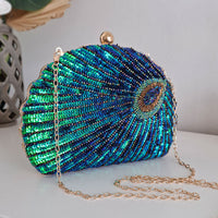 Teal Sequin Peacock Clutch Bag