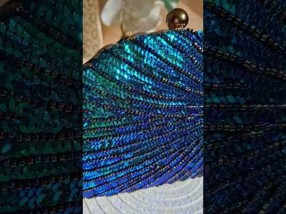 Teal Sequin Peacock Clutch Bag